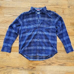 Tommy Bahama Size L Mens Lightweight Corduroy Button Down Blue Plaid Long Sleeve